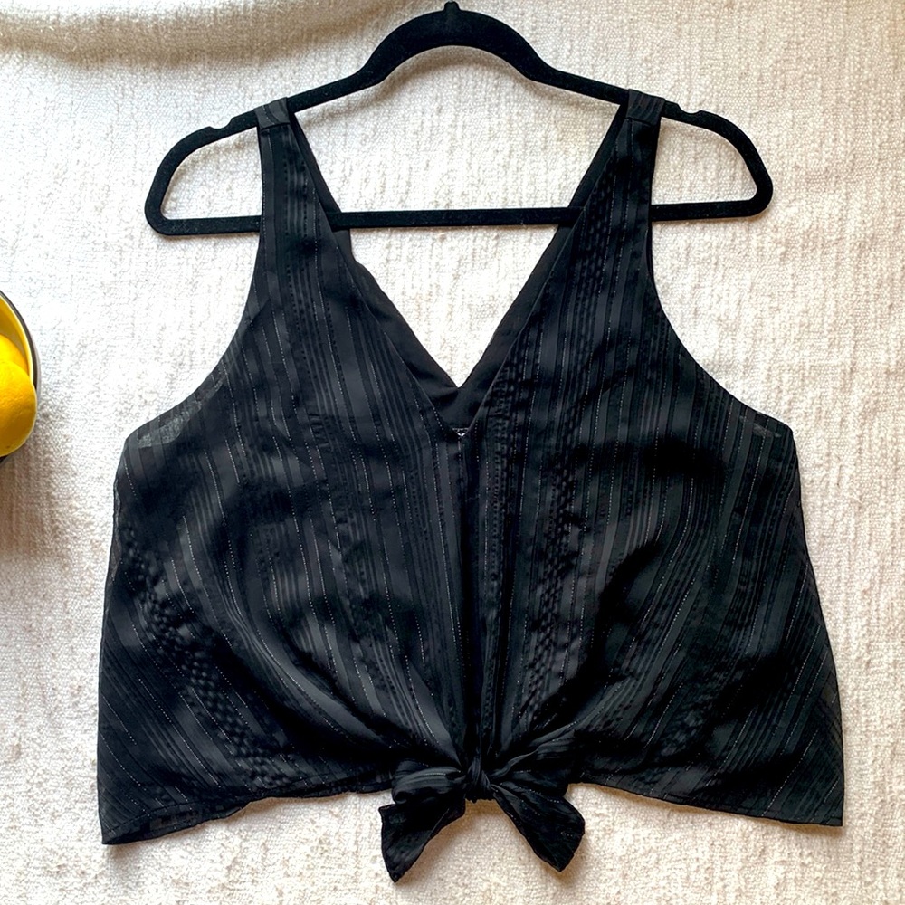 Express Metallic Tie Front V-Neck Tank